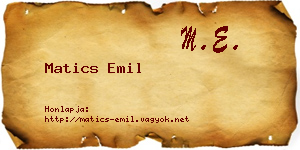 Matics Emil névjegykártya